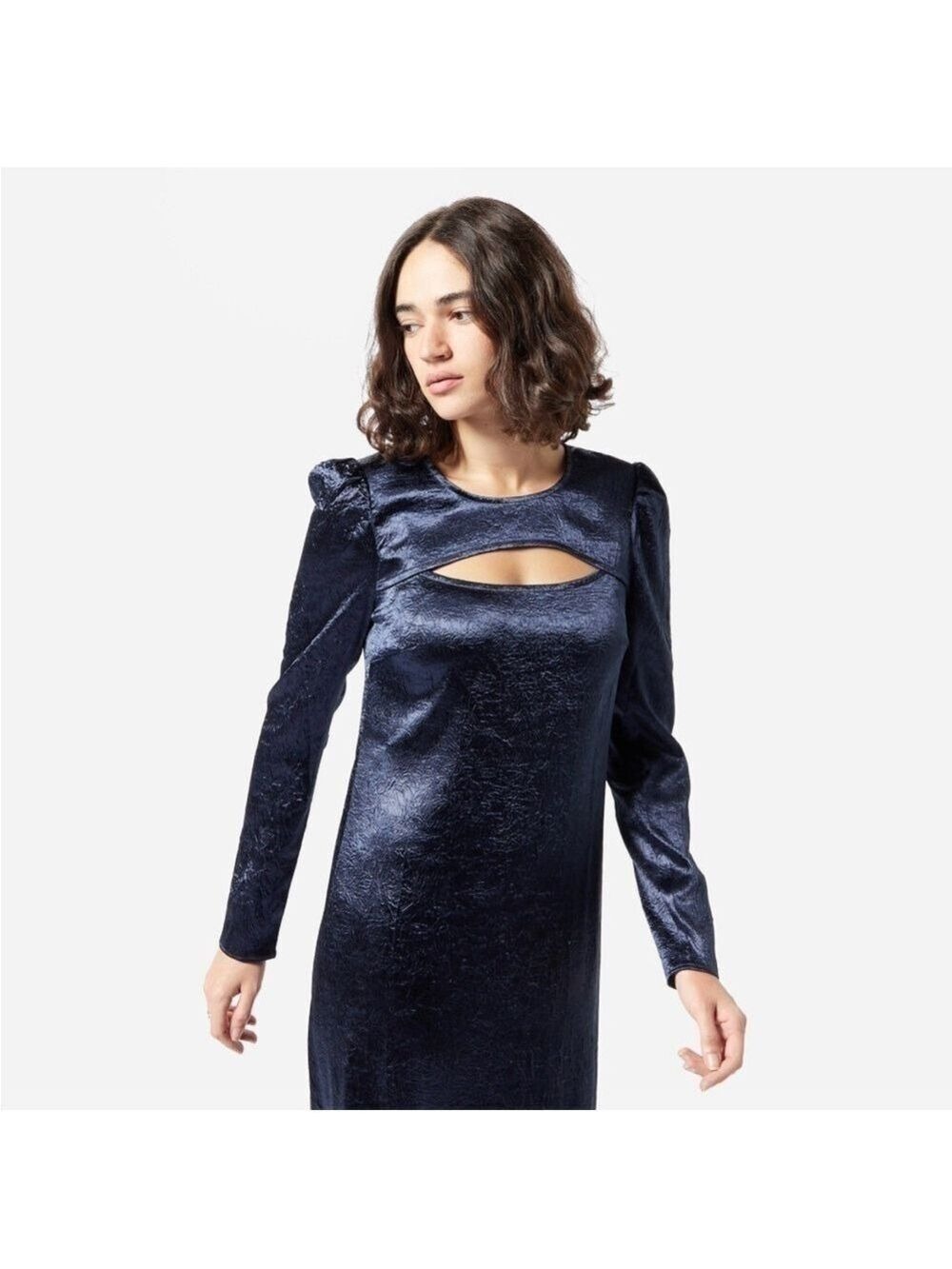 NWT. Baum und Pferdgarten Aneto Cut Out Navy Satin Midi Dress Size 38 / 8 US